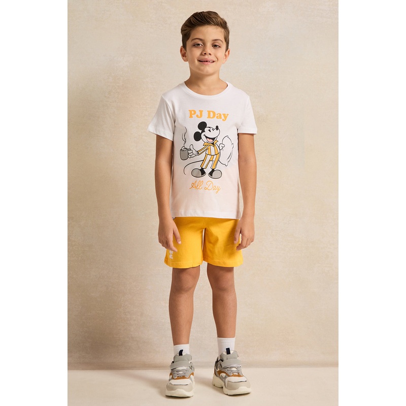 Boys White And Yellow Mickey Mouse Casual Set (2 Piece)