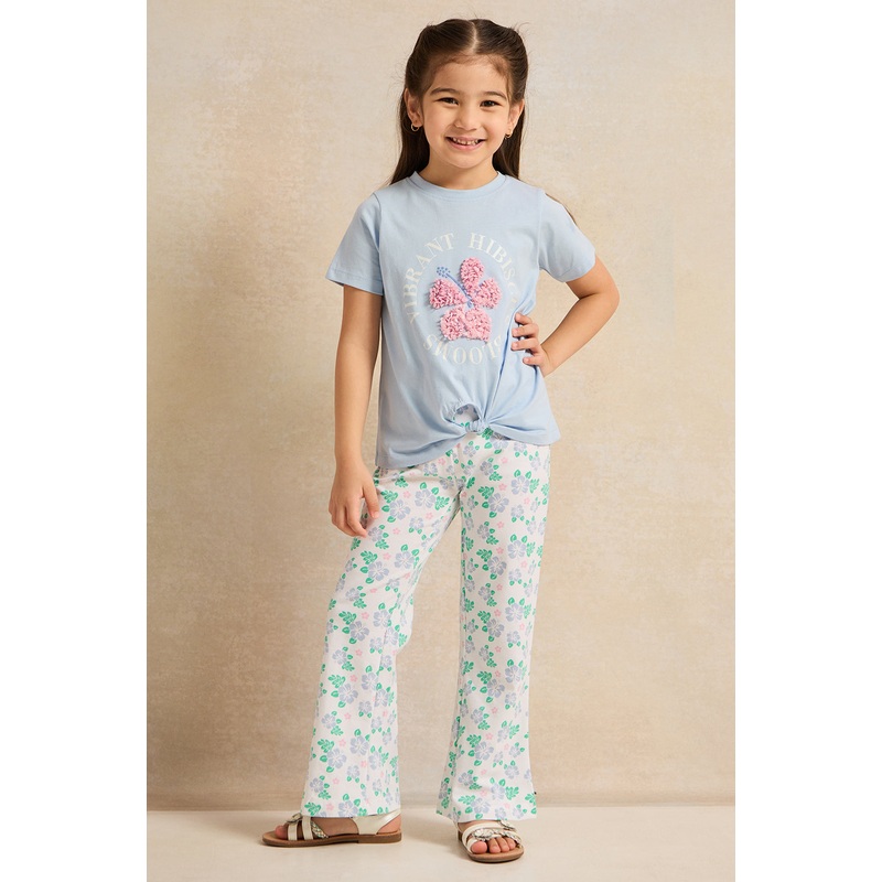 Girls Blue Embellished Casual Set (2 Piece)
