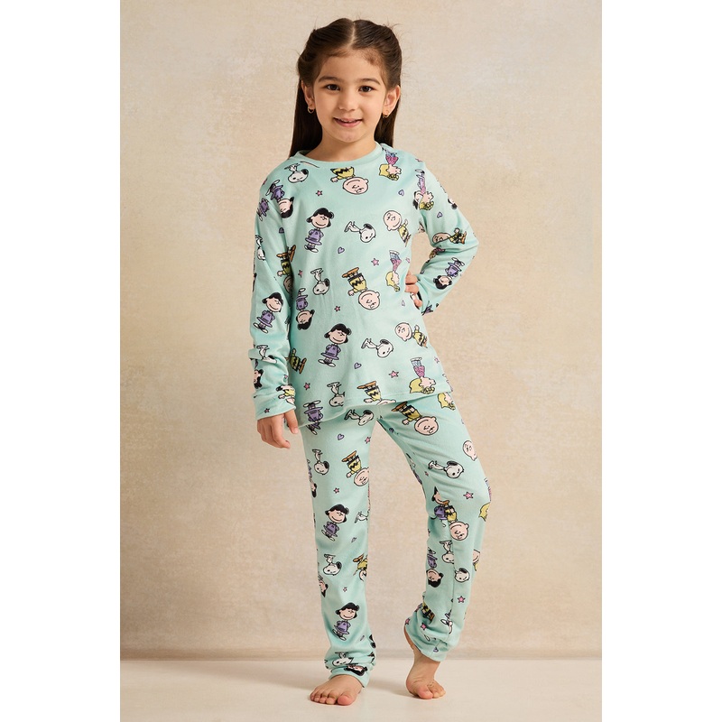 Girls Blue Snoopy Printed Pyjama Set (2 Piece)