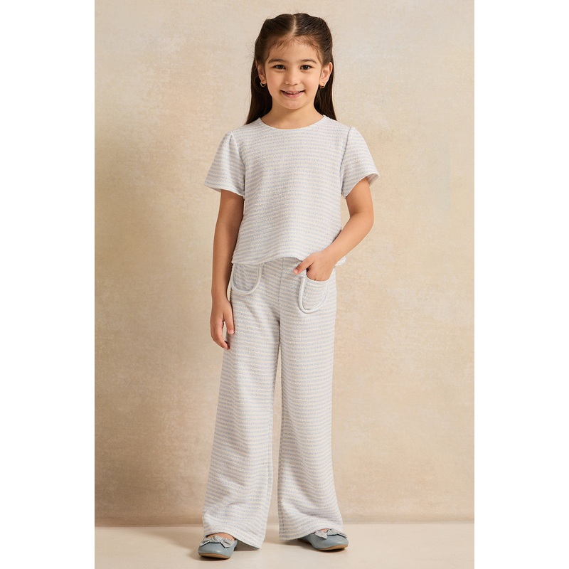 Girls Blue Striped Casual Set (2 Piece)