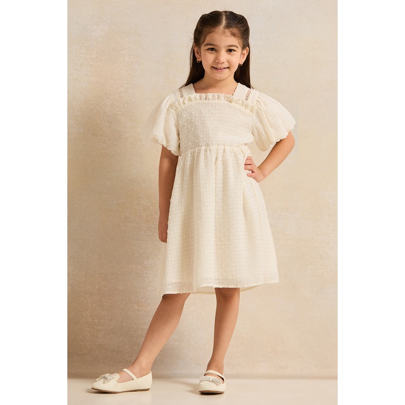Girls Ivory Jacquard Dress|2-3 Years|3-4 Years|4-5 Years|5-6 Years|6-7 Years|7-8 Years