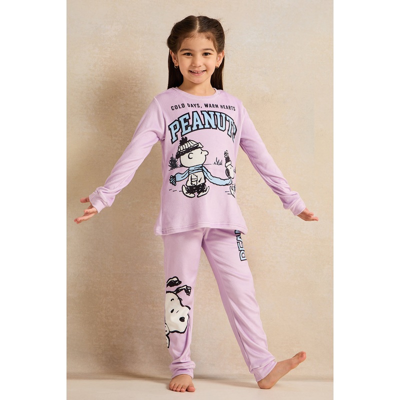 Girls Lilac Snoopy Printed Pyjama Set (2 Piece)