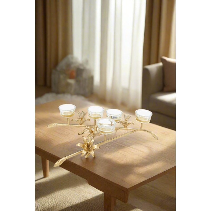 Gold Flower Decorative 5 Piece Tealight Holder