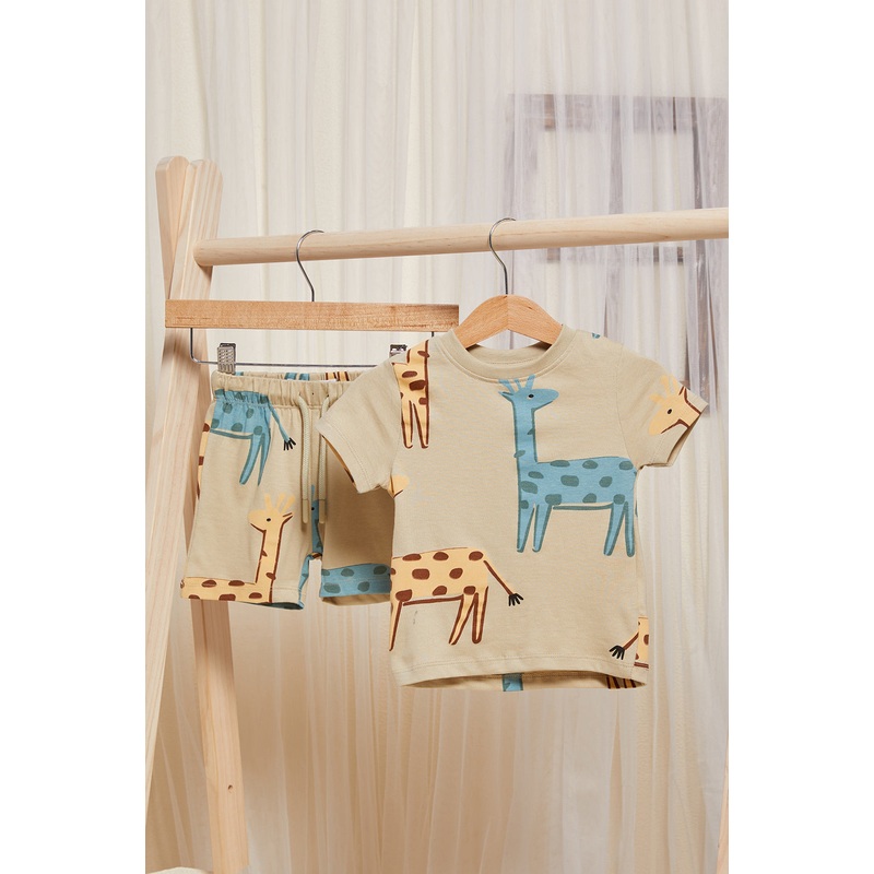 Infant Boys Beige Printed Pyjama Set (2 Piece)