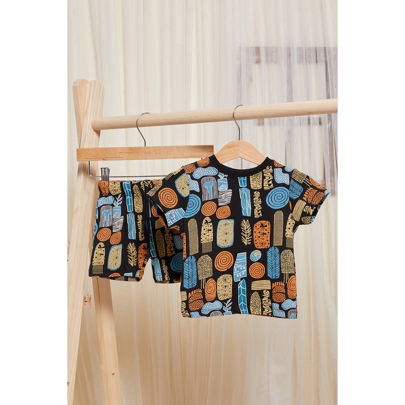 Infant Boys Black Printed Pyjama Set (2 Piece)