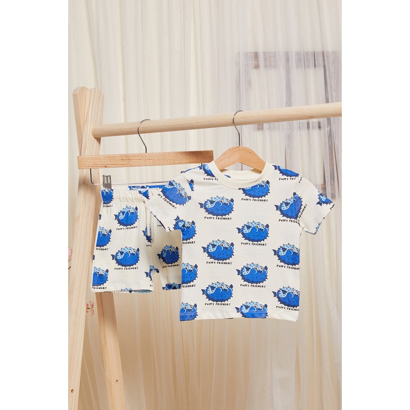 Infant Boys Cream Whales Printed Pyjama Set (2 Piece)
