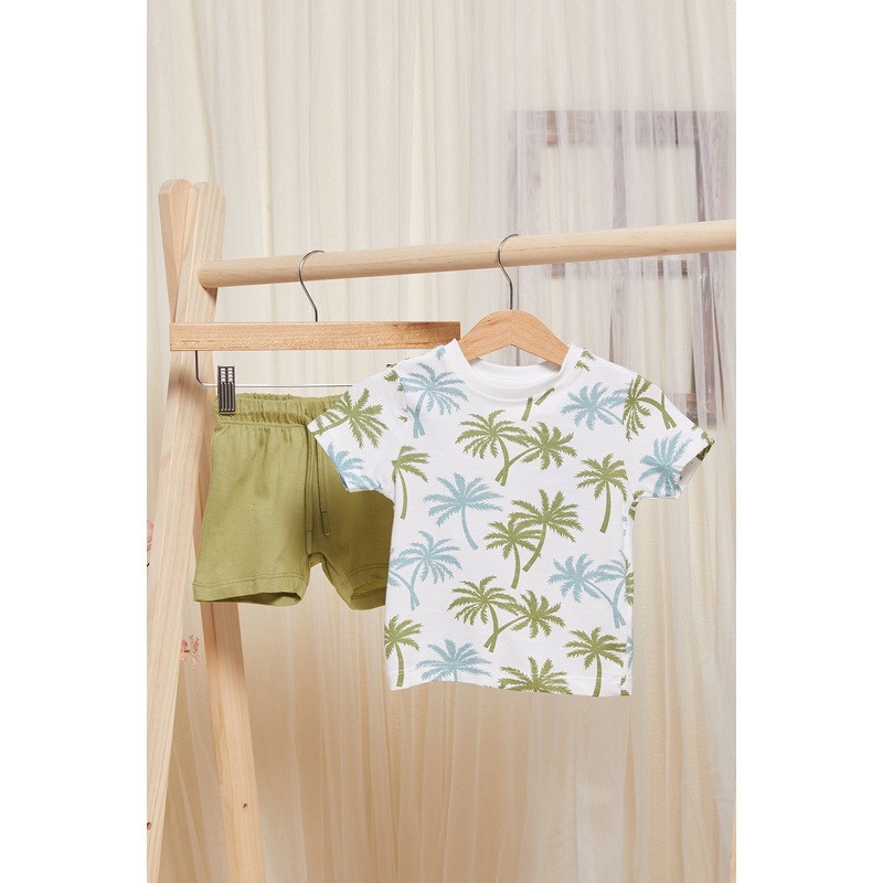 Infant Boys White And Green Printed Pyjama Set (2 Piece)