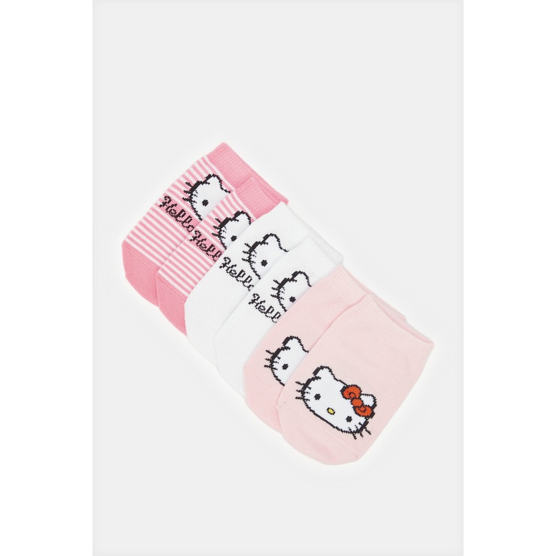 Infant Girls Assorted Kitty Character Ankle Length Socks (Pack Of 3)