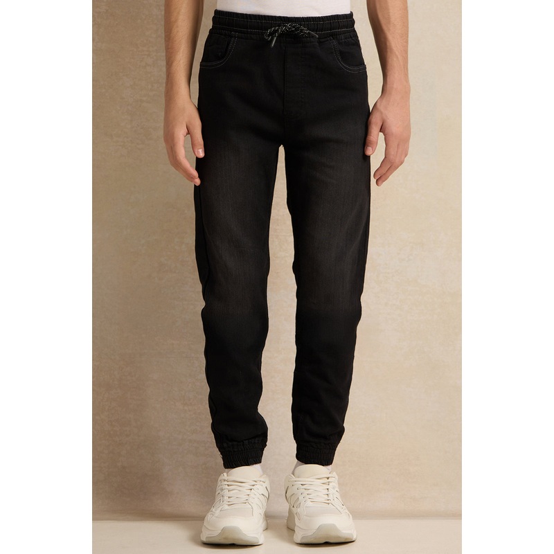 Senior Boys Black Pull on Denim Jogger