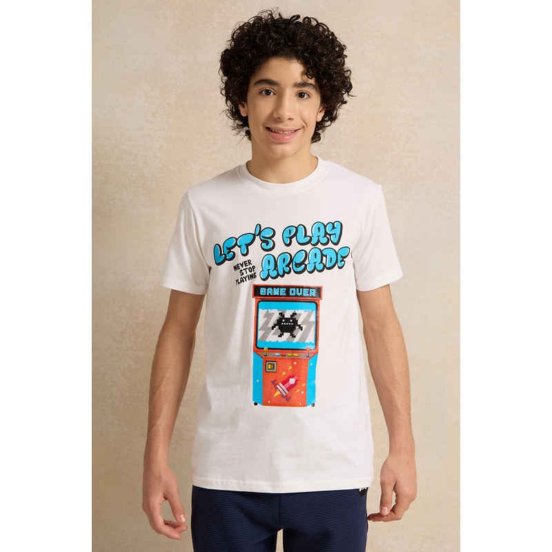 Senior Boys White Lets Play Arcade T-shirt