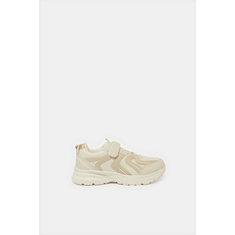 Senior Girls Cream Velcro Trainers