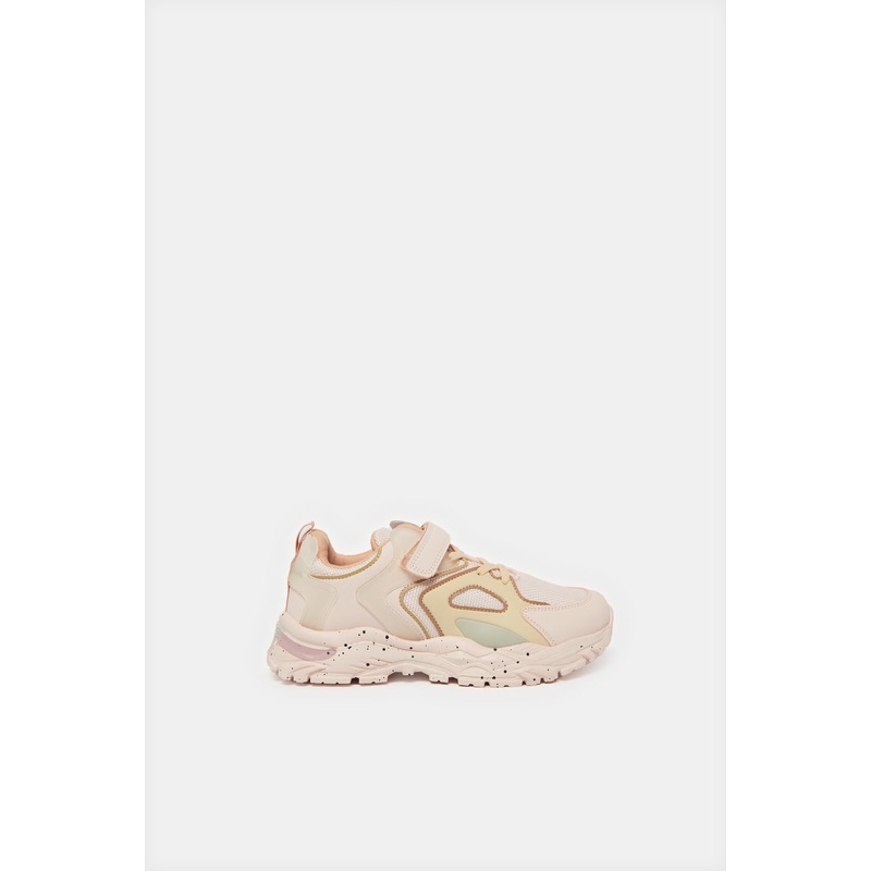 Senior Girls Pink Material Block Trainers