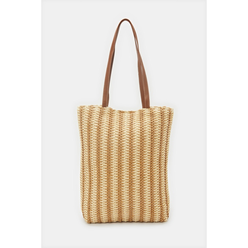 Women Brown Striped Beach Bag
