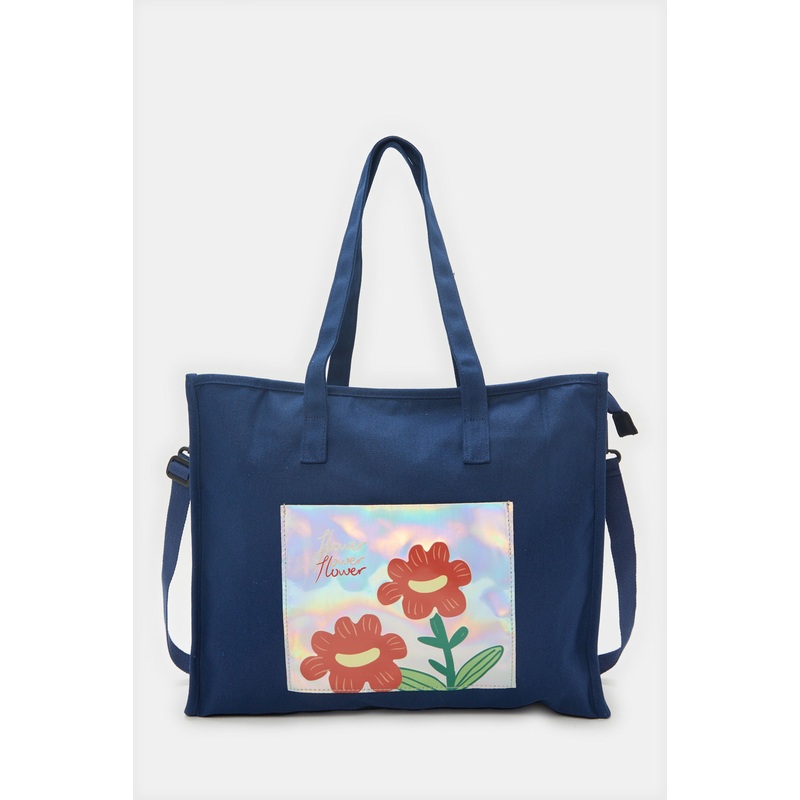 Women Navy Embellished Shopper Bag