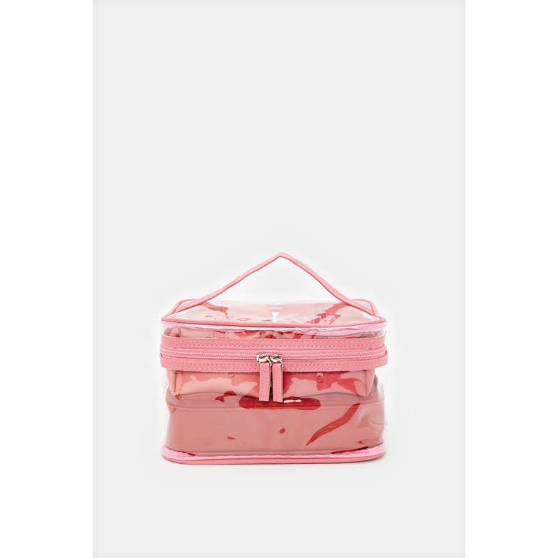 Women Pink And Red Cosmetic Pouch Set (4 Piece)