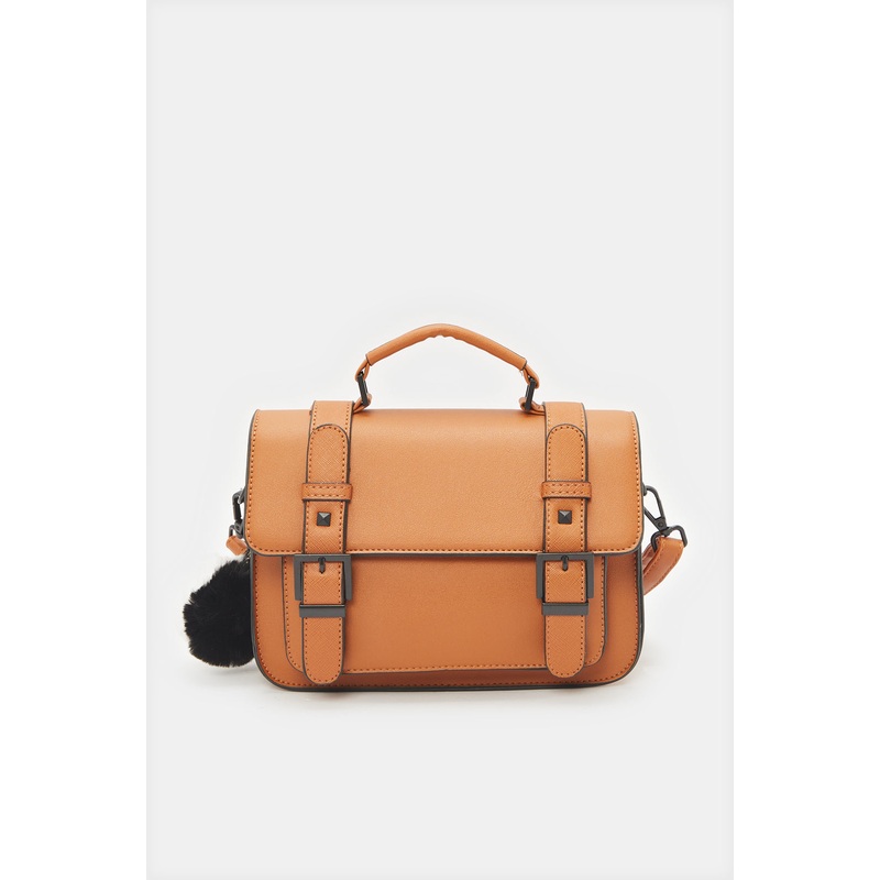 Women Tan Embellished Satchel Bag