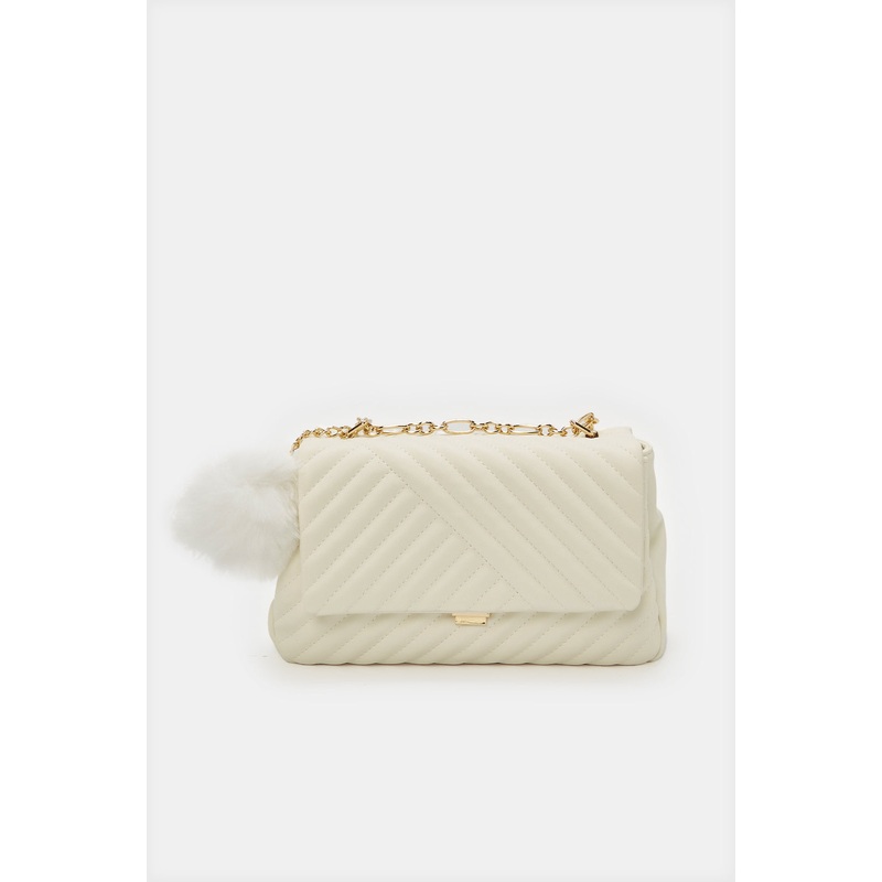 Women White Textured Messenger Bag