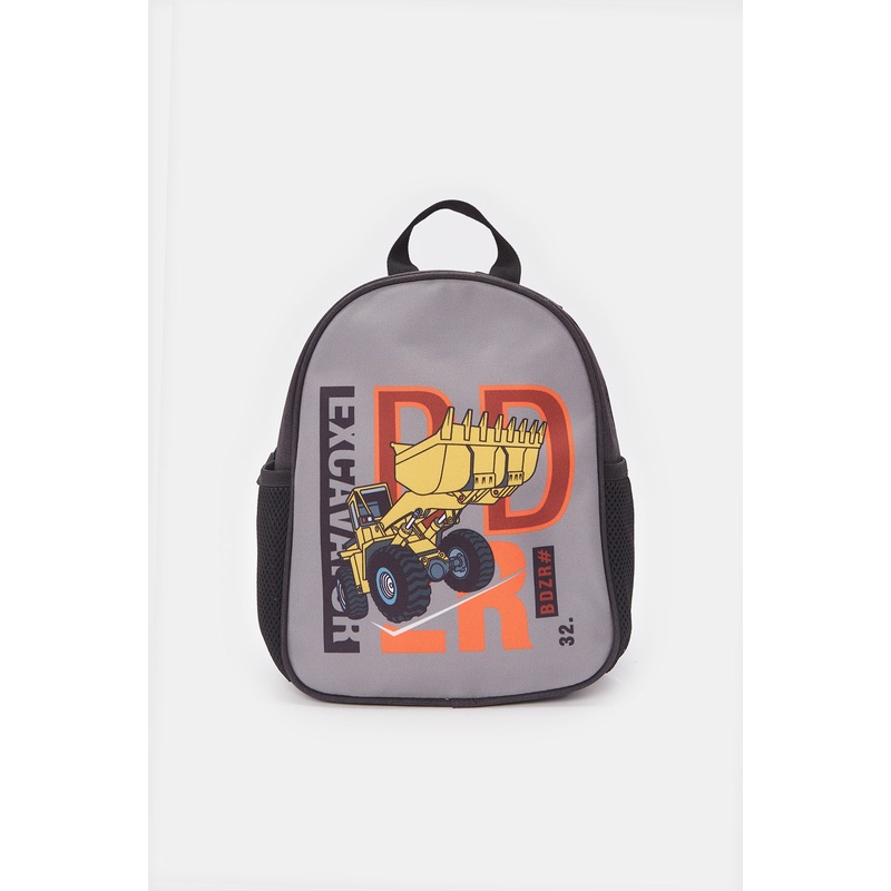 Boys Black And Grey Printed Backpack