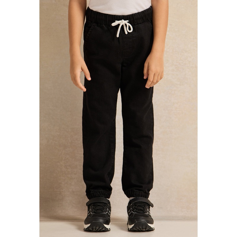 Boys Black Slant Pocket Loose Fit Jogger