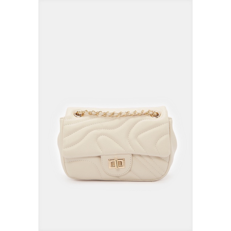 Girls Beige Textured Crossbody Bag