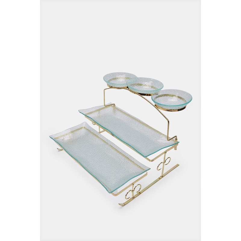 Gold Glass 3 Tier Serving Tray With Stand (6 Piece)