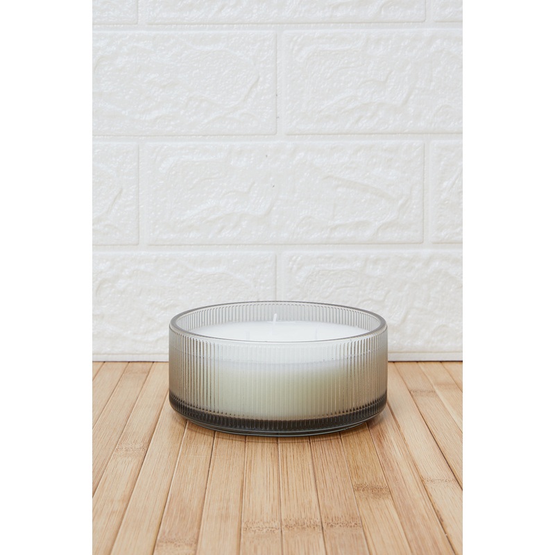 Grey White Tea Bergamot Textured Glass Candle (M)
