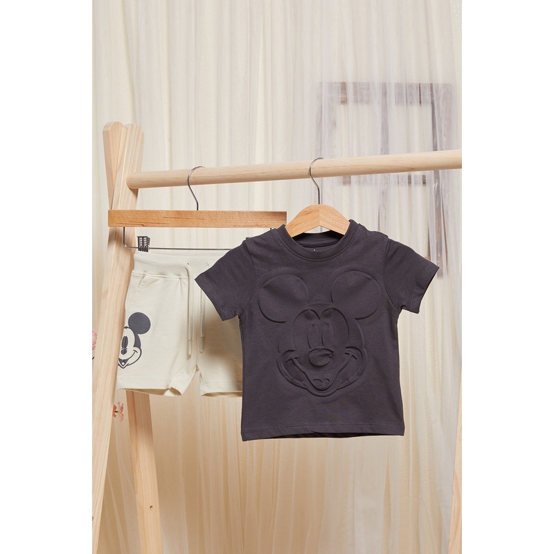 Infant Boys Charcoal And Cream Printed Casual Set (2 Piece)