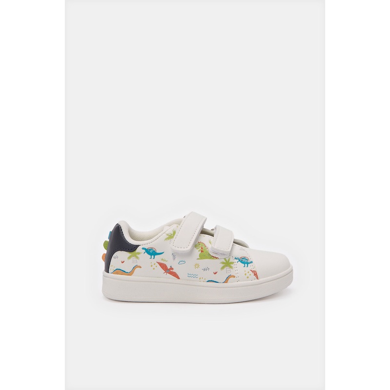 Infant Boys White Dinosaur Print Sneakers