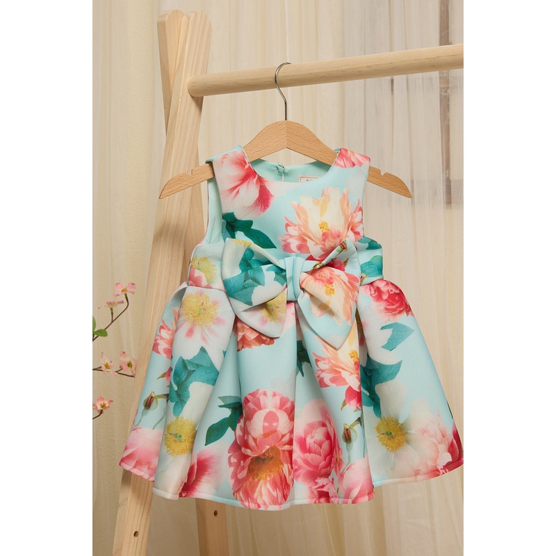 Infant Girls Blue Scuba Floral Dress