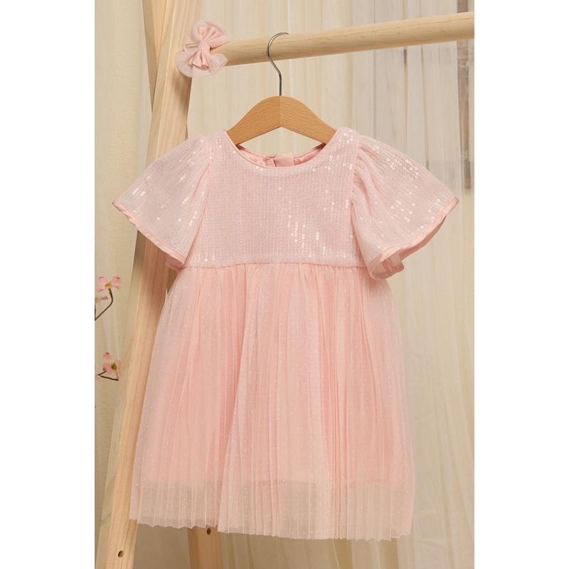 Infant Girls Sequin Dress With Dobby Mesh