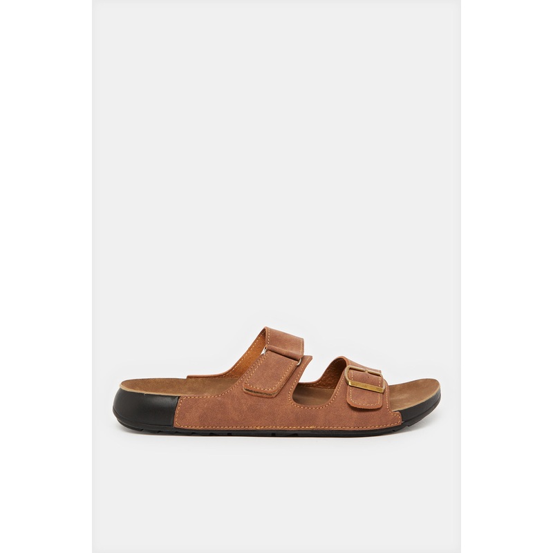 Men Brown Velcro Buckle Sandals