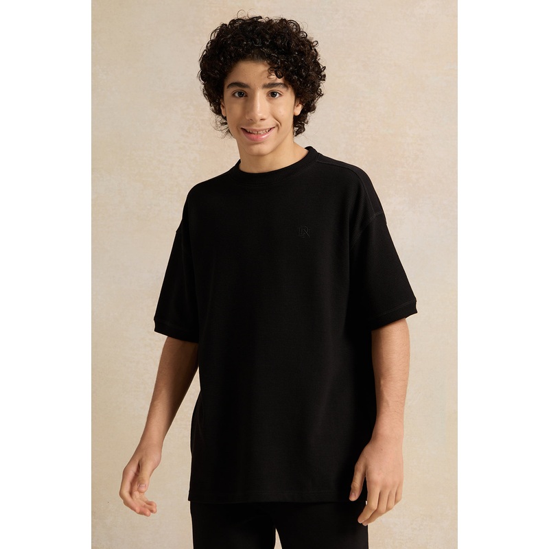 Senior Boys Black Jacquard Oversize T-Shirt