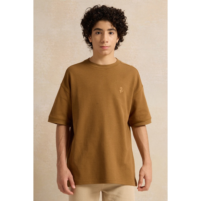 Senior Boys Brown Jacquard Oversize T-Shirt
