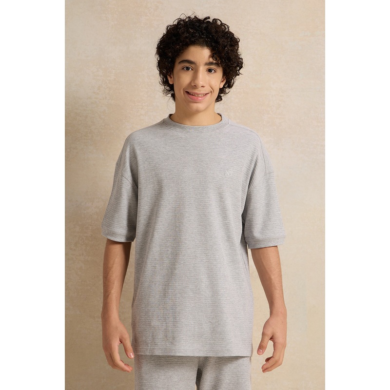 Senior Boys Grey Jacquard Oversize T-Shirt