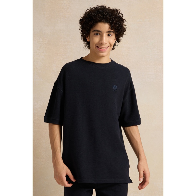 Senior Boys Navy Jacquard Oversize T-Shirt