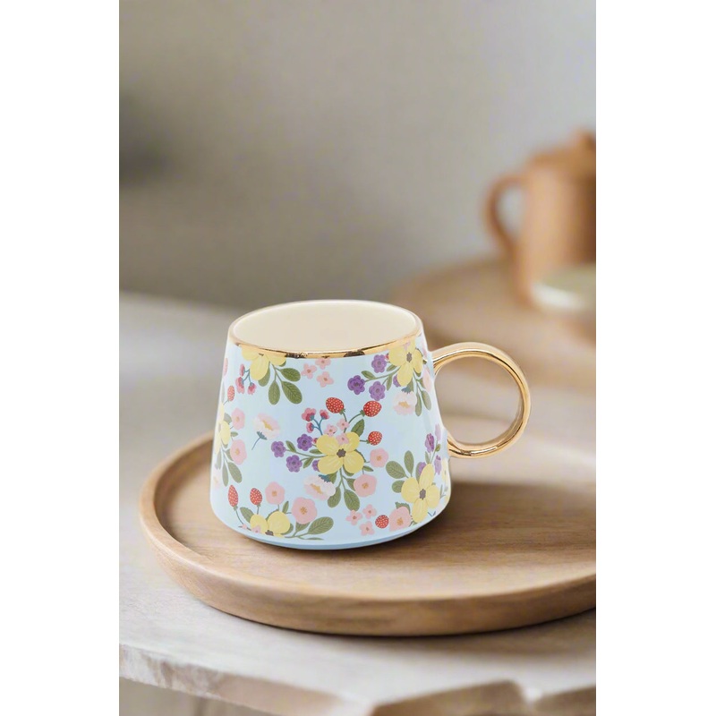 Teal Floral Printed Mug