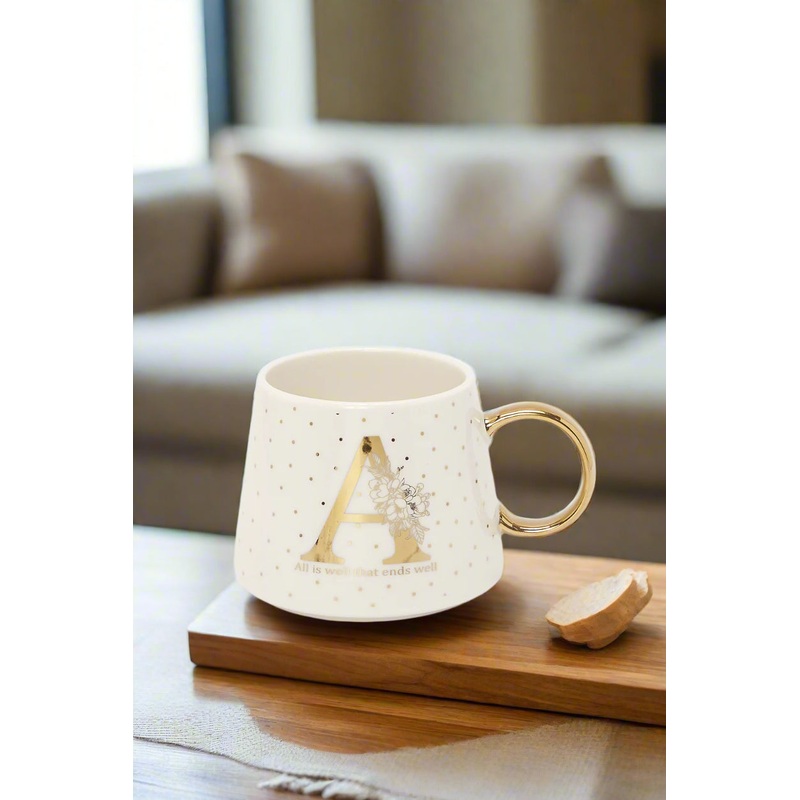 White And Gold Alphabet Mug With Letter A