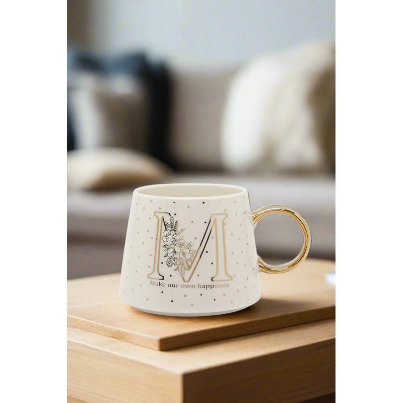White And Gold Alphabet Mug With Letter M