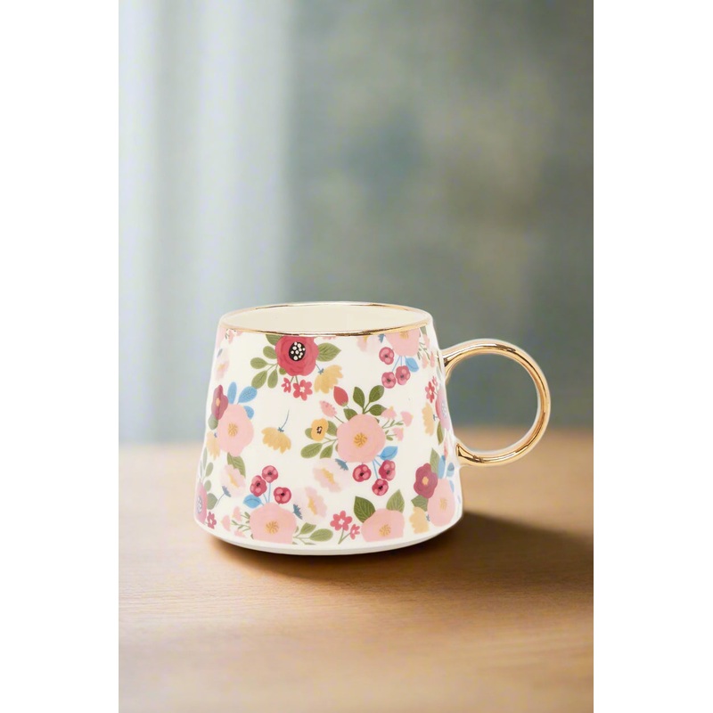 White Floral Printed Mug