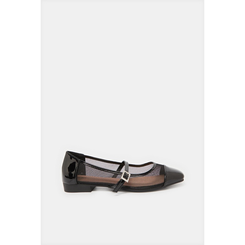 Women Black Mesh Upper Ballerina