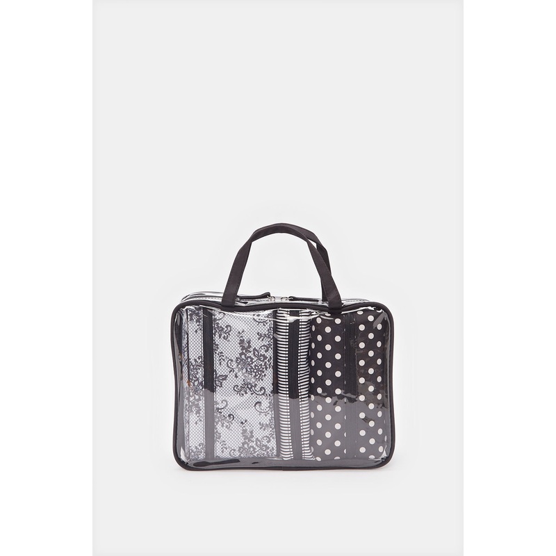 Women Black Printed Cosmetic Pouch Set (4 Piece)