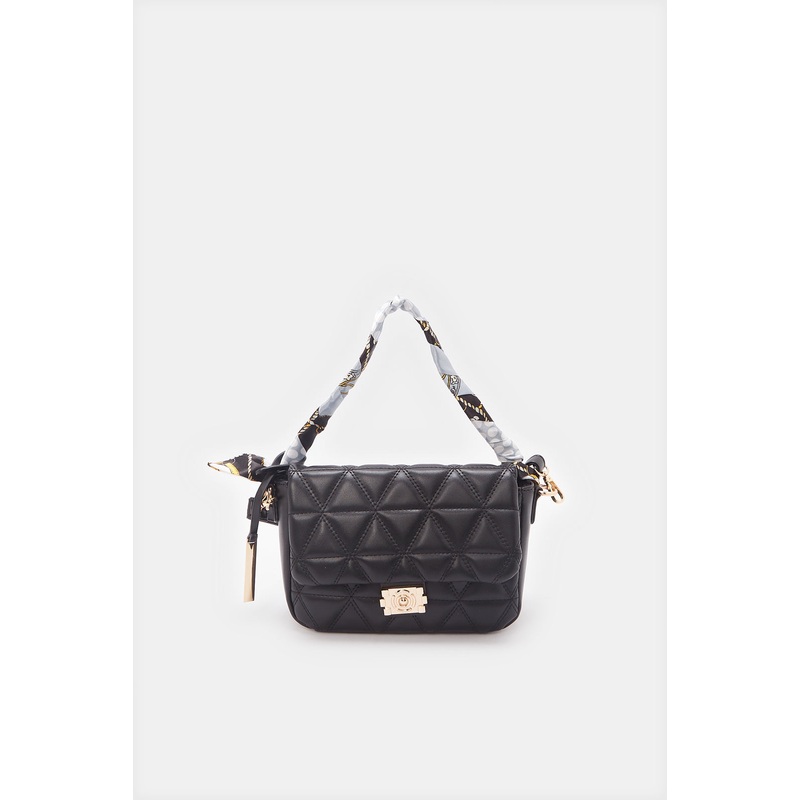 Women Black Textured Flap Messenger Bag