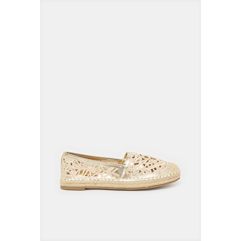 Women Gold Textured Cutout Espadrille