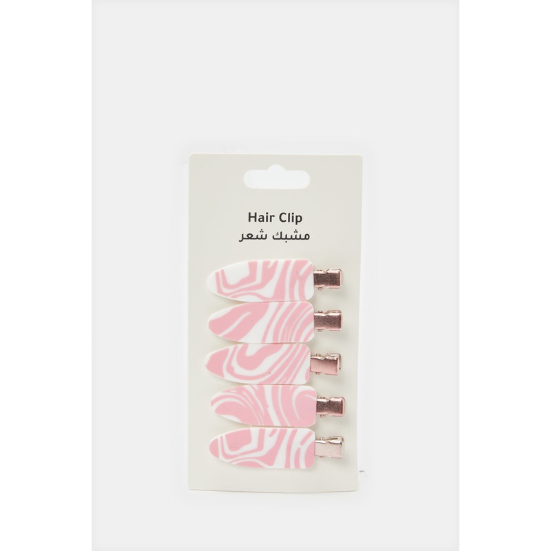 Women Pink And White Hair Clip Set (5 Piece)