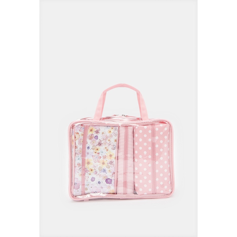 Women Pink Printed Cosmetic Pouch Set (4 Piece)