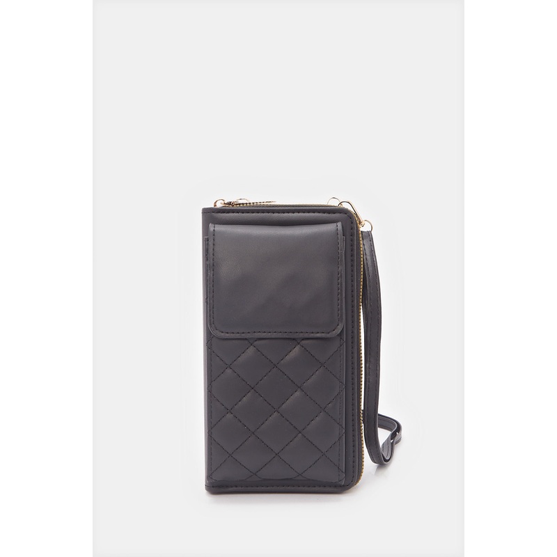 Women Textured Black Mobile Purse