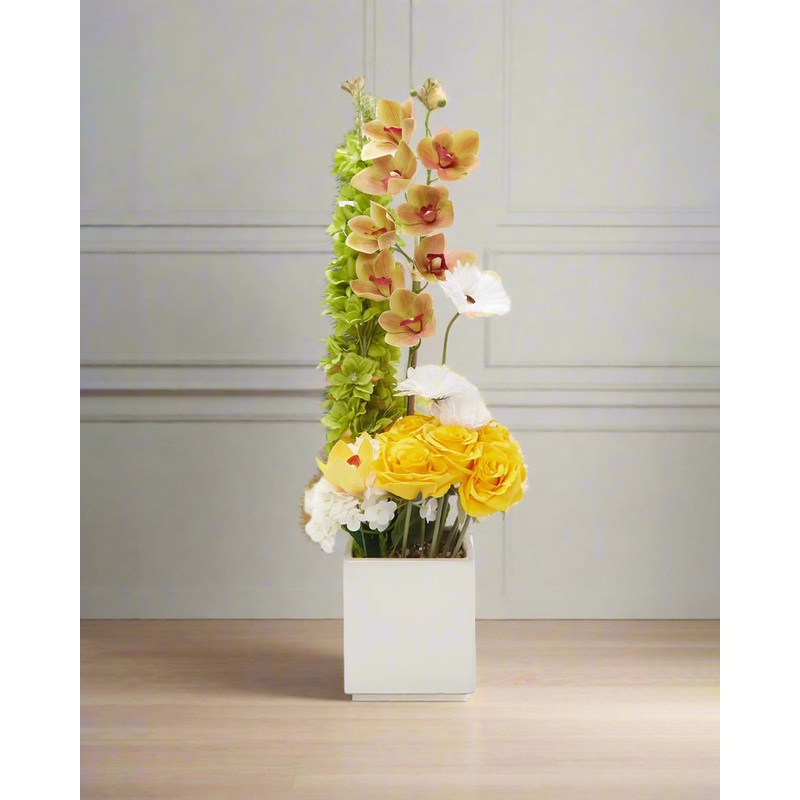Yellow Artificial Mix Flower In Ceramic Vase