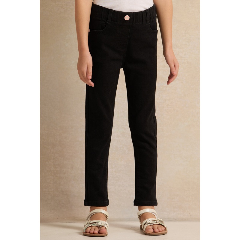 Girls Black Slim Fit Jeans With Headband