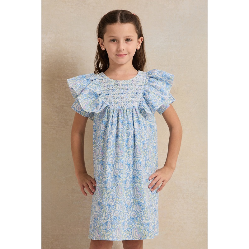 Girls Blue Floral Print Dress|2-3 Years|3-4 Years|4-5 Years|5-6 Years|6-7 Years|7-8 Years