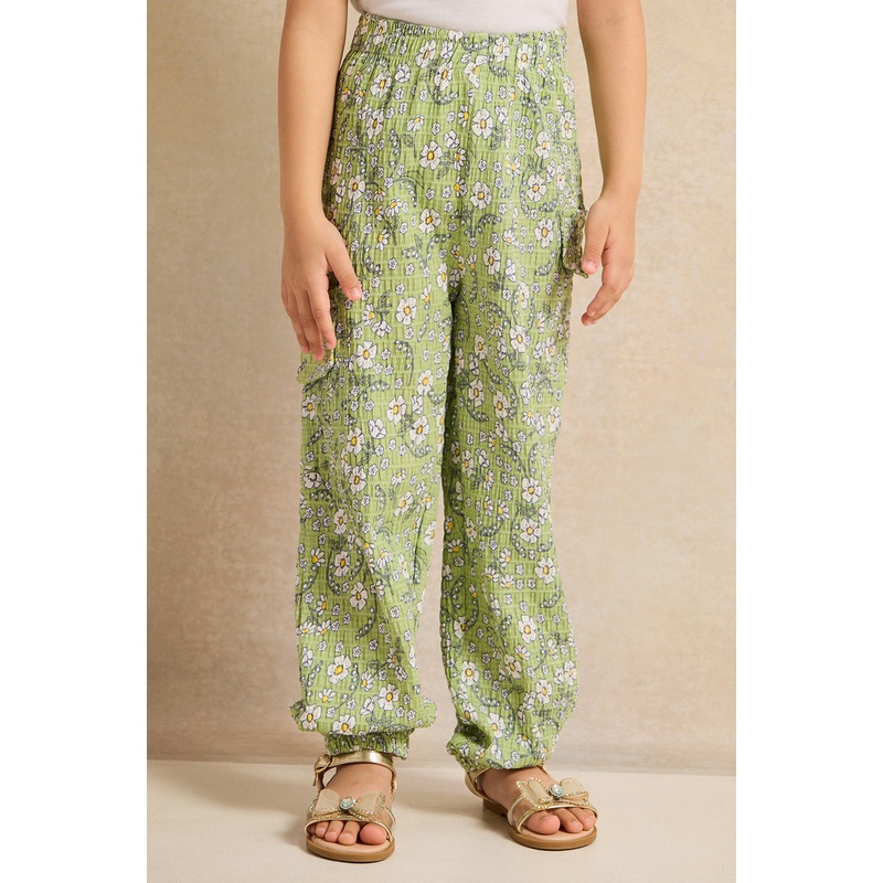 Girls Green Printed  Pants|2-3 Years|3-4 Years|4-5 Years|5-6 Years|6-7 Years|7-8 Years